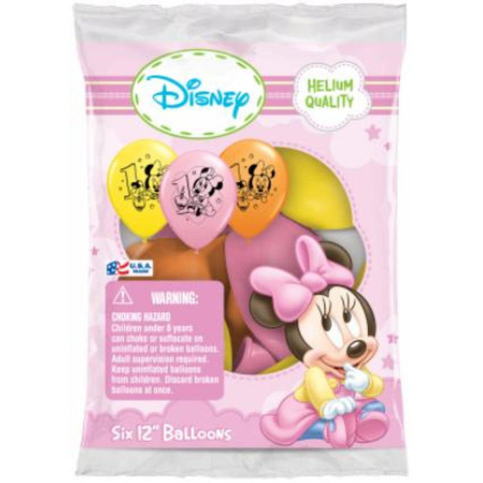 12″ Minnie 1st Birthday Latex Balloons (6/Pk)