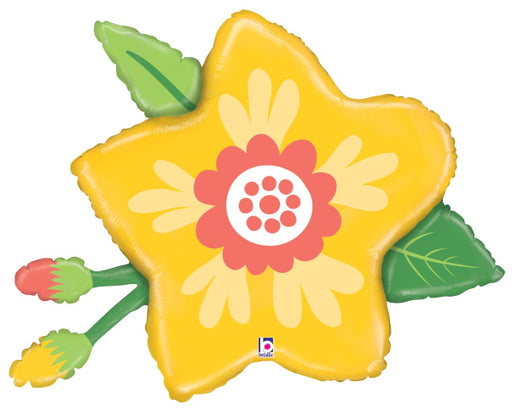 Yellow Flower Shaped Foil Balloon, 34 Inch