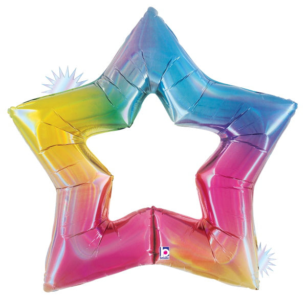 48-Inch Rainbow Holographic Linking Star Foil Balloon