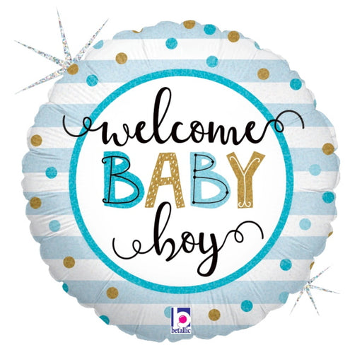 Baby Boy Stripes 18-Inch Holographic Foil Balloon