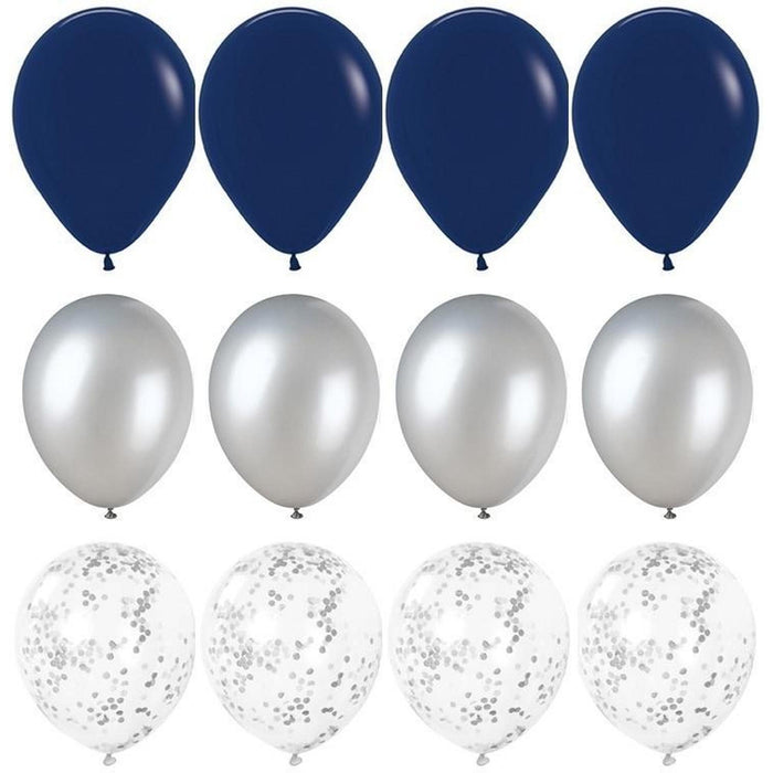 Navy Blue and Silver Balloon Bouquet - 24ct