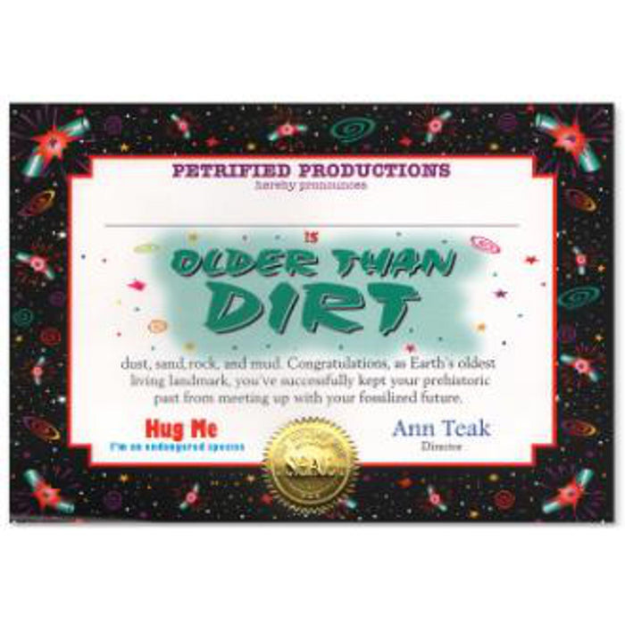 "Older Than Dirt Certificate: A Humorous Aging Gift"