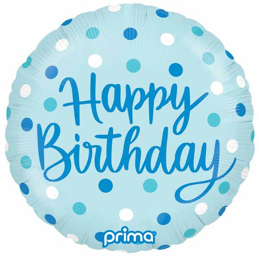 Prima Blue Dots Birthday Foil Balloon, 18 Inch Round