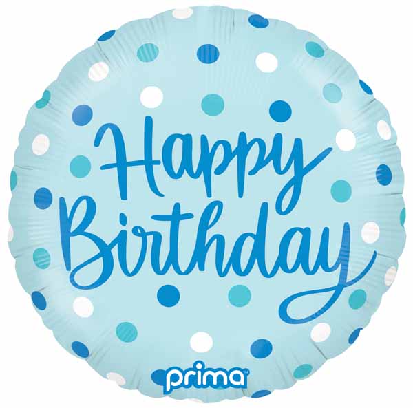 Prima Blue Dots Birthday Foil Balloon, 18 Inch Round