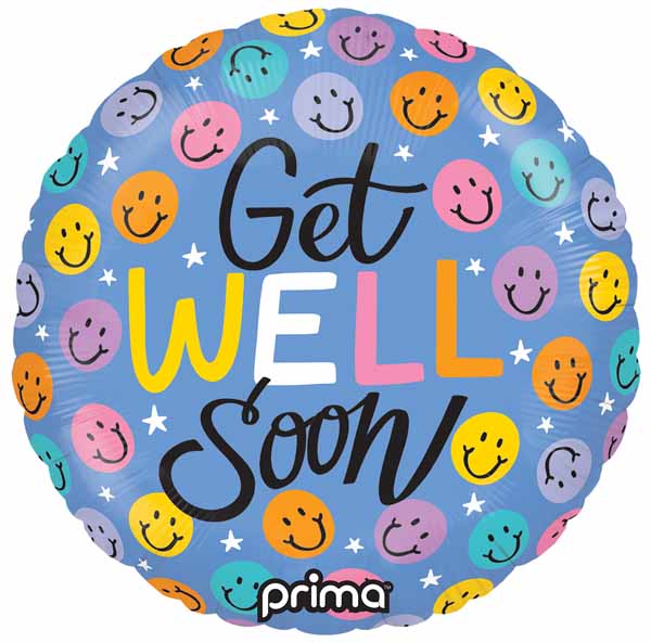 PRIMA GET WELL HAPPY FACE 9" RD 6/PKGD