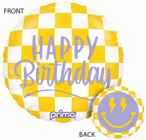 Prima Happy Face Checker Round Foil Balloon, 18 Inch