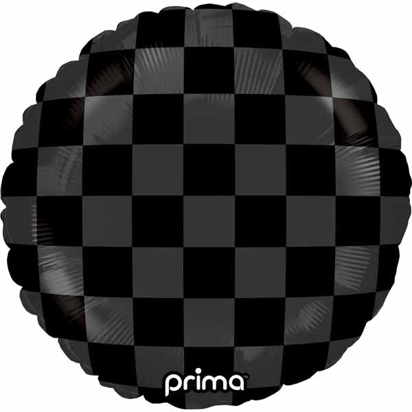 Prima Black Checker 18 Inch Round Foil Balloon