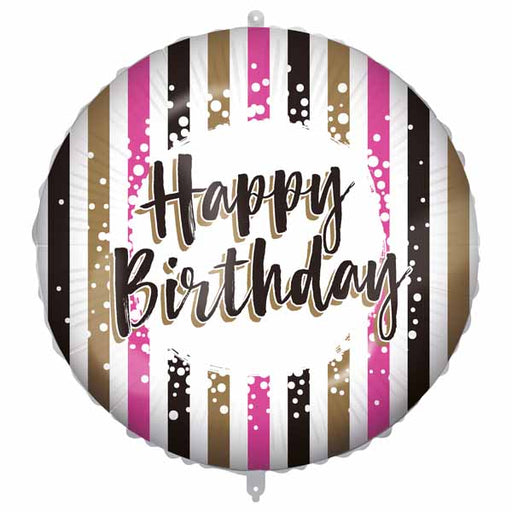 FOIL BALLOON 18" PKG HBDAY PK/GD STRIPES