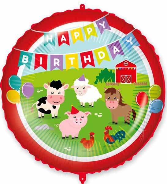 Farm Happy Birthday 18-Inch Round Foil Balloon