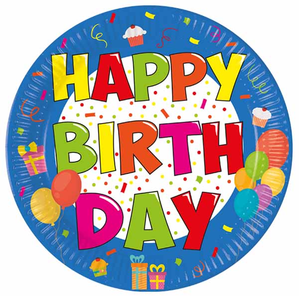 Kokliko Happy Birthday 9-Inch Paper Plates, 8 Count