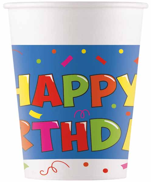 Kokliko Happy Birthday 7 oz Paper Cups, 8 Pack