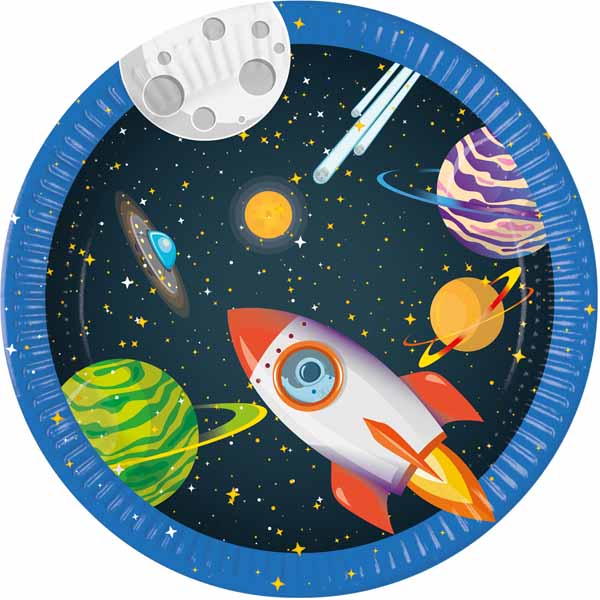 Rocket Space 9-Inch Paper Plates, 8-Pack