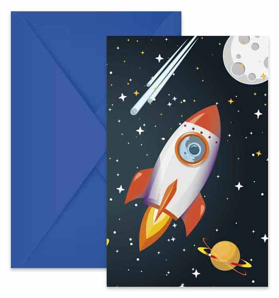 Rocket Space Party Invitations with Envelopes, 6-Pack