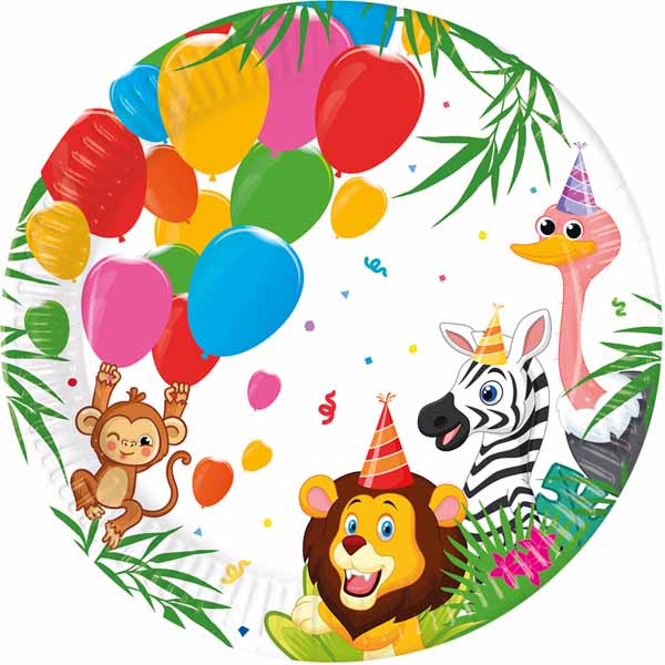 Jungle Balloons dinner plates for a jungle safari birthday party
