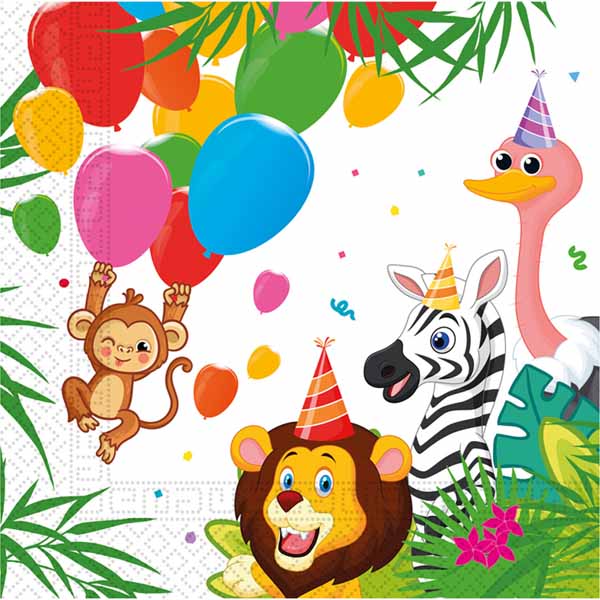 Jungle Balloons luncheon napkins for a jungle safari birthday party