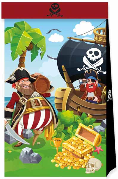 Island Pirates Paper Party Bags, 4 Count
