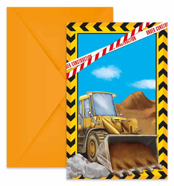 Construction Party Invitations with Envelopes, 6 Pack