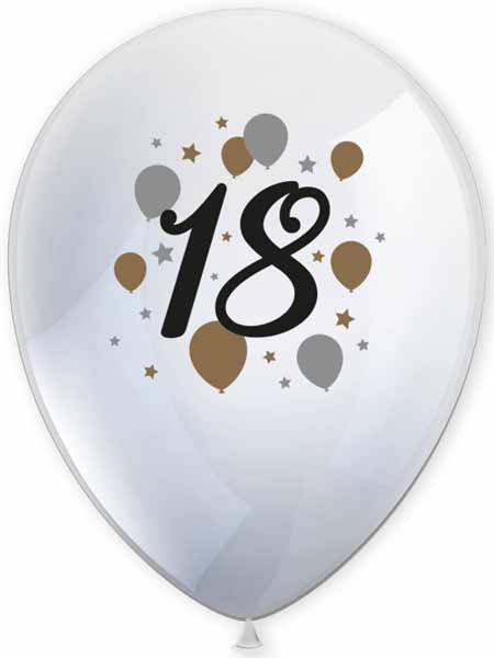 18th Birthday Printed Latex Balloons, 6 Pack