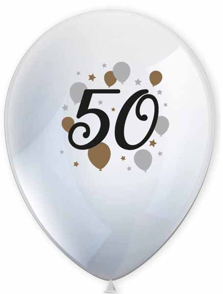 50th Birthday Printed Latex Balloons, 6 Pack