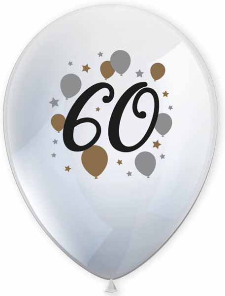 60th Birthday Printed Latex Balloons, 6 Pack