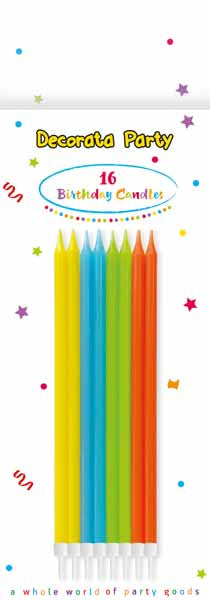 CANDLES 5.7" W/HOLDE RS BRIGHT COLOUR 16P