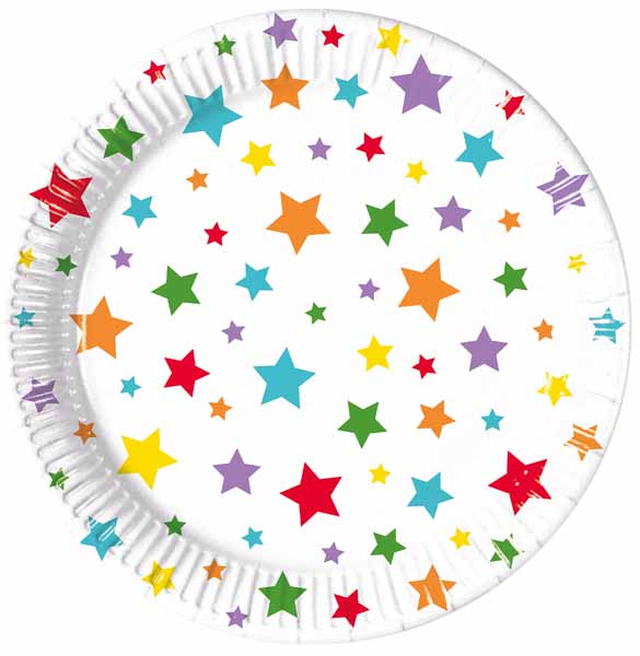 PAPER PLATES 7.6" 8/PK MULTICOLOR STAR