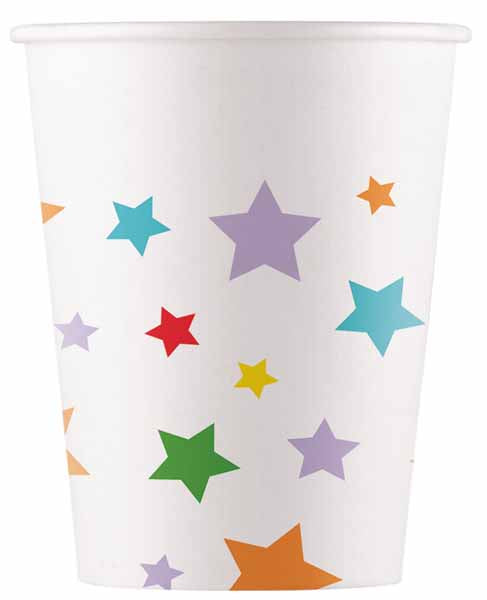PAPER CUPS 7OZ 8/PK MULTICOLOUR STARS