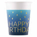 PAPER CUPS 7 OZ 8/PK GOLD HBDAY BLUE