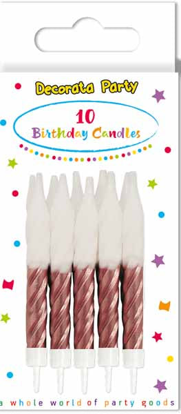 Rose Gold Spiral Birthday Candles with Holders, 10 Pack