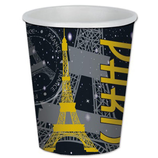 "Parisian-Themed Ceramic Beverage Cups"