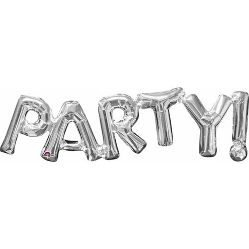 "Party" Silver Block Phrase Balloon - 55 Inches.
