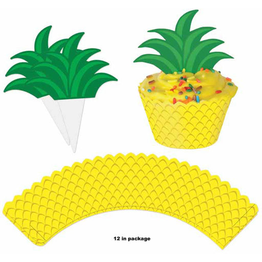 Pineapple Cupcake Wrappers And Toppers - 12 Pack, 4 Inch.