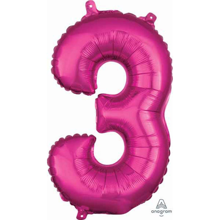 Pink Number 3 Balloon - 16" Shape Pkg L16