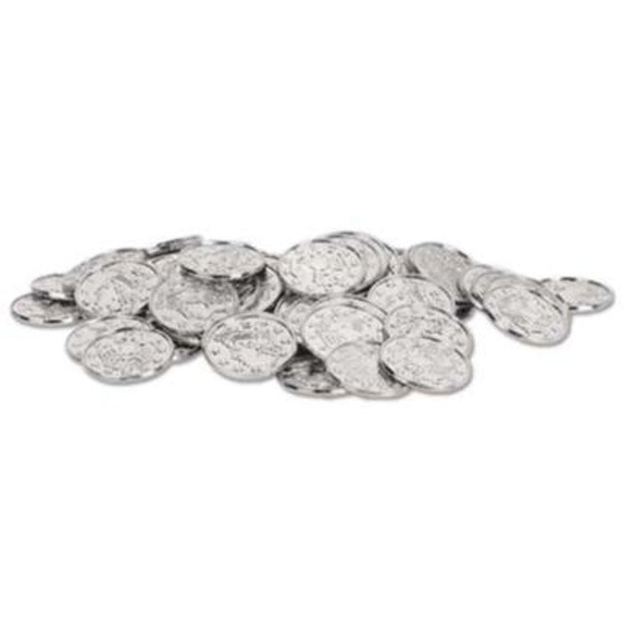 "Plastic Silver Coins - 100 Pack"