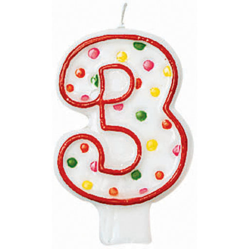 Polka Dot Numeral #3 Birthday Candles (12Cs/Pk)