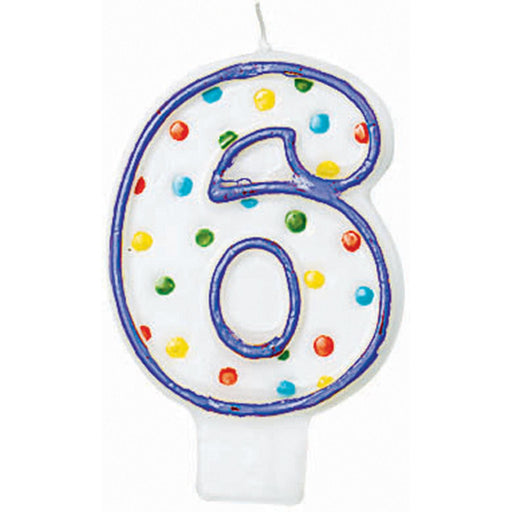 Polka Dot Numeral #6 Birthday Candles (12/Pk)