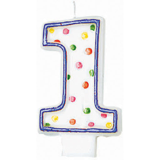 Polka Dot Numeral #1 Birthday Candles (12Cs/Pk)