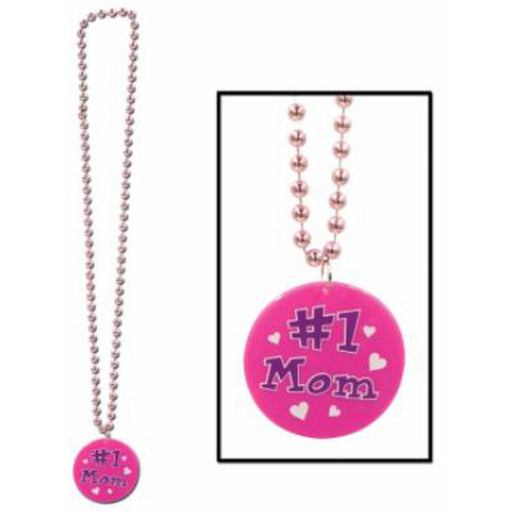 33" Beads with Printed #1 Mom Medallion (3/Pk)