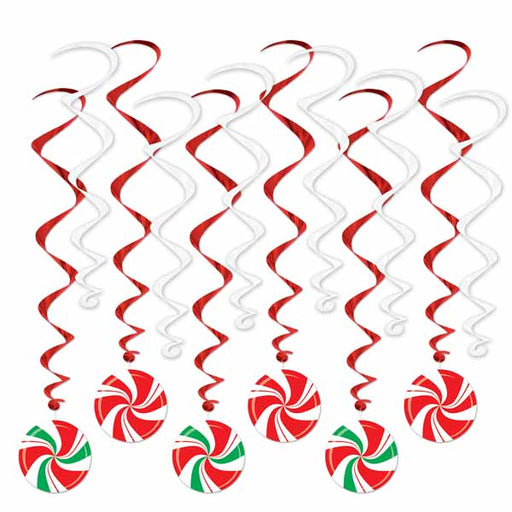 Peppermint Whirls Christmas Hanging Decorations, 12 Pack