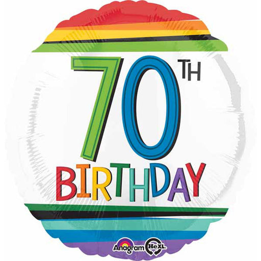 Rainbow 70th Birthday 18" Round Balloon (5/Pk)