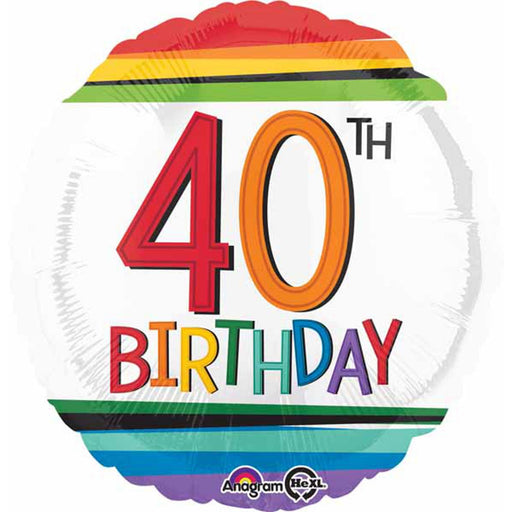Rainbow 40th Birthday 18" Round Balloon (5/Pk)