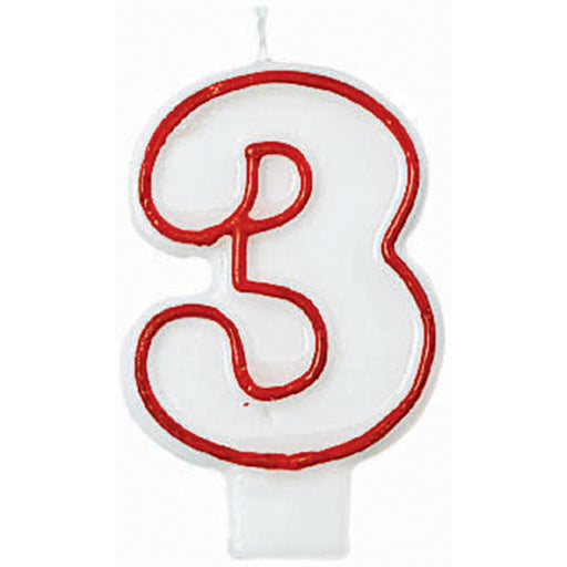 3" Red and White Number 3 Molded Candle (12/Pk)