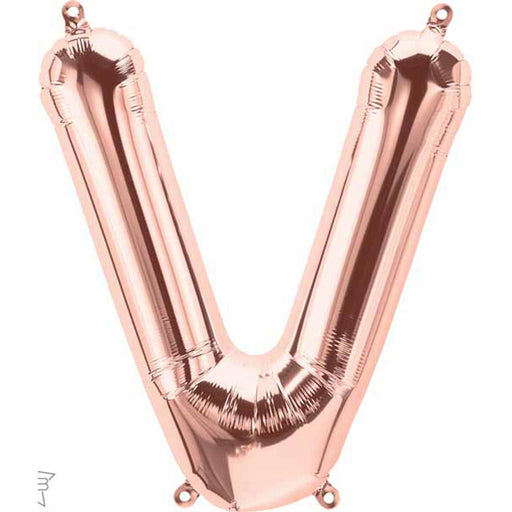 Rose Gold Letter V Balloon, 16" Height (Packaged) - 01358