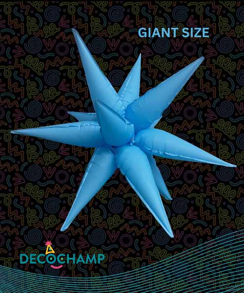 Decochamp 60-Inch Neon Blue Starburst Foil Balloon