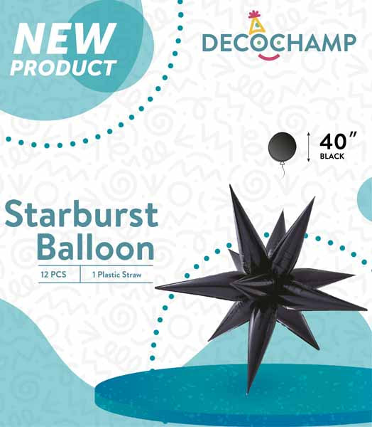 Decochamp 40 Inch Black Starburst Foil Balloon