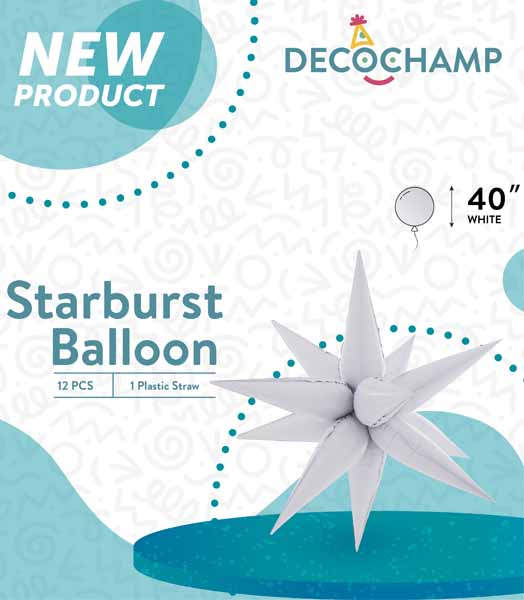 DecoChamp White Starburst Foil Balloon, 40 Inch