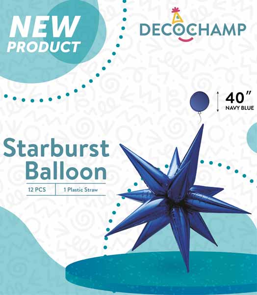 DecoChamp Navy Starburst Foil Balloon, 40 Inch