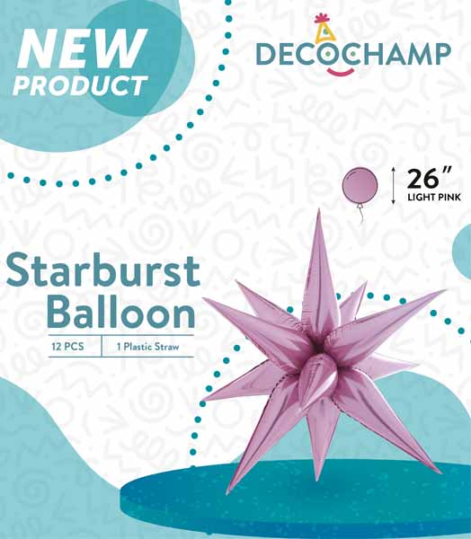 Decochamp 26-Inch Light Pink Starburst Foil Balloon