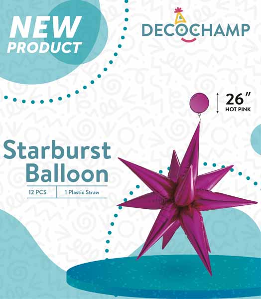 DecoChamp 26-Inch Hot Pink Starburst Foil Balloon