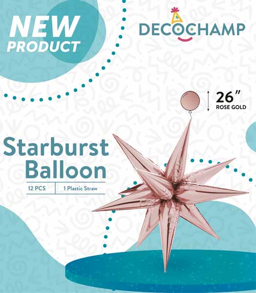 Decochamp 26-Inch Rose Gold Starburst Foil Balloon